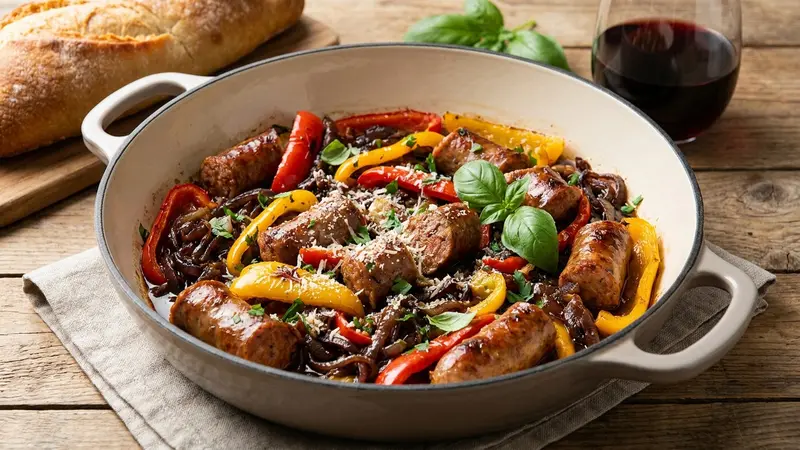 One-Pan Italian Sausage and Peppers Skillet with Balsamic Onions