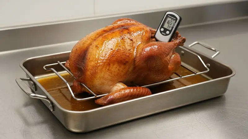 Check temperature and baste if desired