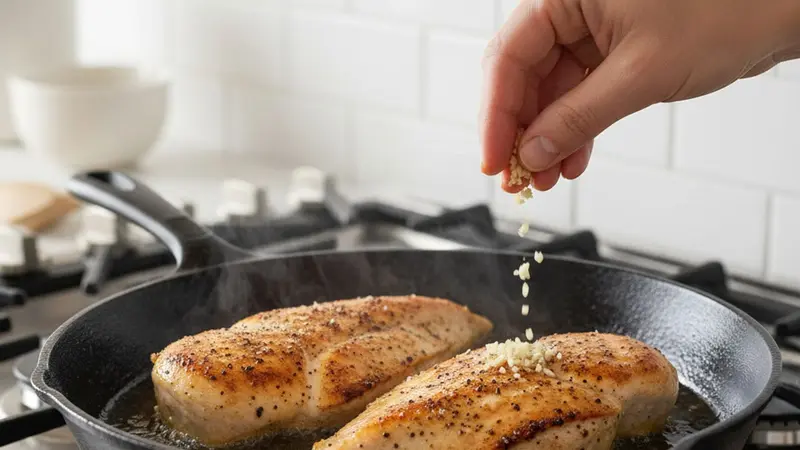 Season and sear the chicken