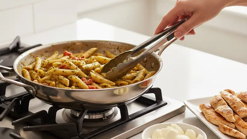 Toss pasta, cheeses and chicken with the sauce
