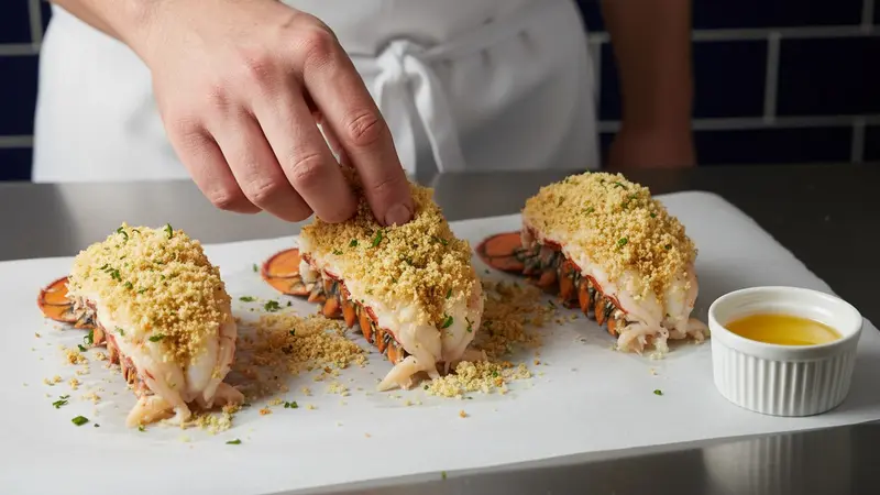 Top lobster with crumbs