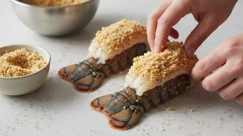 Top the lobster with the stuffing