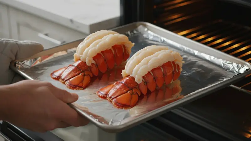 Bake until the lobster is cooked through