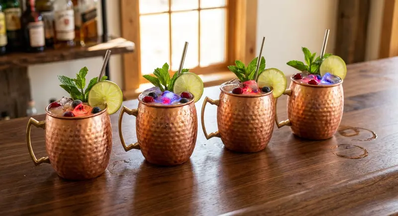 Patriotic Moscow Mule with Cranberry and Blueberry Ice Cubes