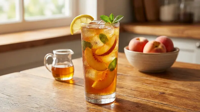 Peach Iced Tea with Fresh Peaches (No Alcohol)