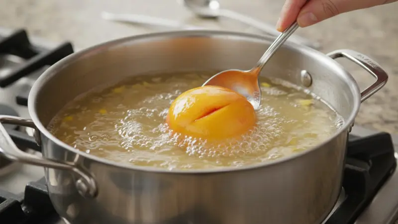 Prepare and poach the peaches