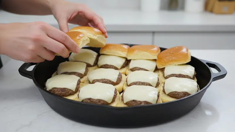 Assemble sliders and melt the provolone (stovetop or broiler)