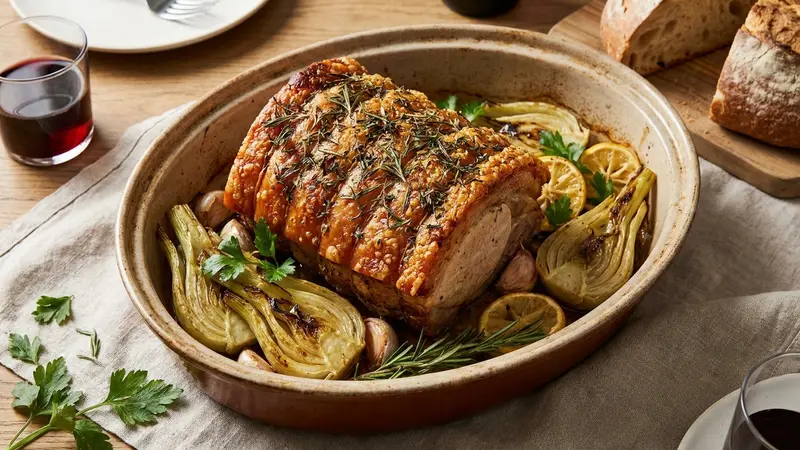 Porchetta-Style Pork Loin Roast with Crispy Herb Skin and Fennel