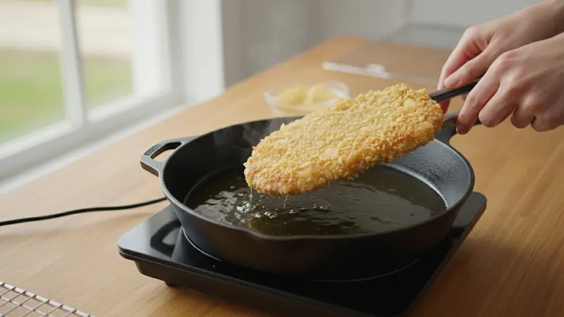 Pan-fry and crisp the schnitzels