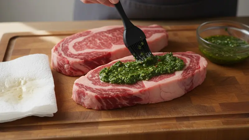 Prep steaks and build the herb crust