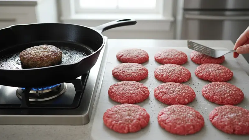 Form and sear the beef patties