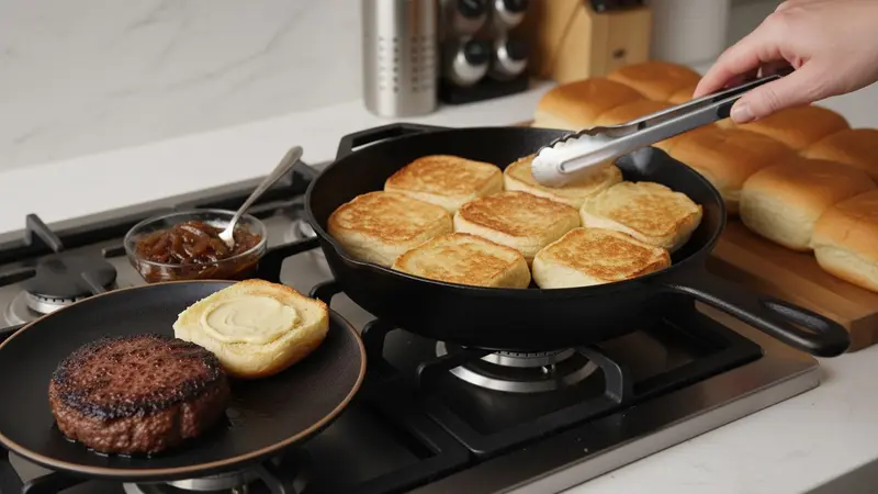 Toast buns and assemble sliders