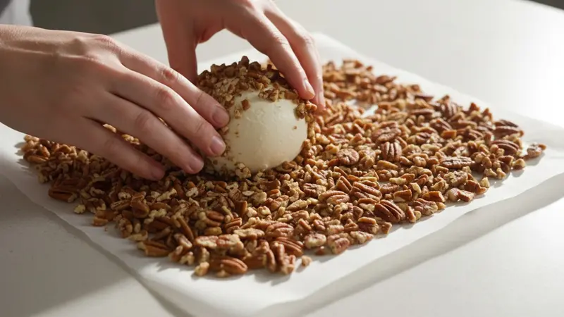 Coat with pecans and shape pumpkin ridges