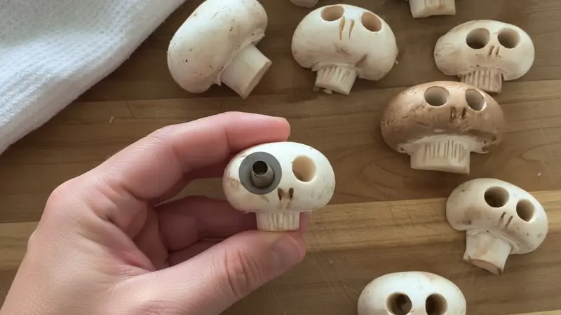 Prepare and carve mushroom skulls