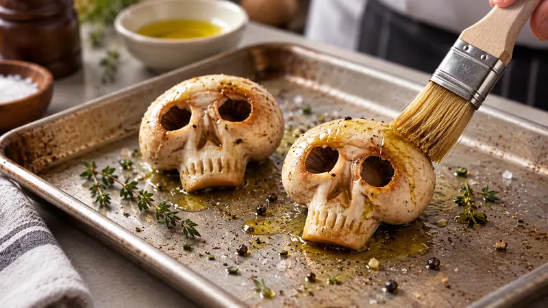 Oil, season and roast the carved mushrooms