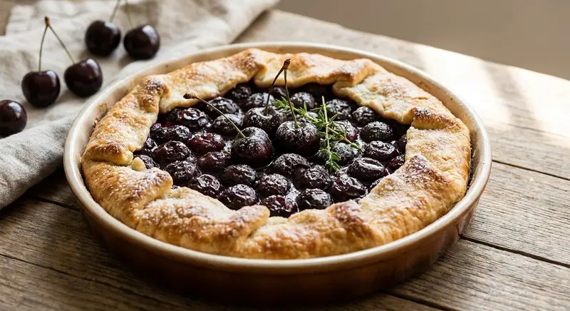Rustic Black Cherry Galette with Collins Stemmed Black Cherries