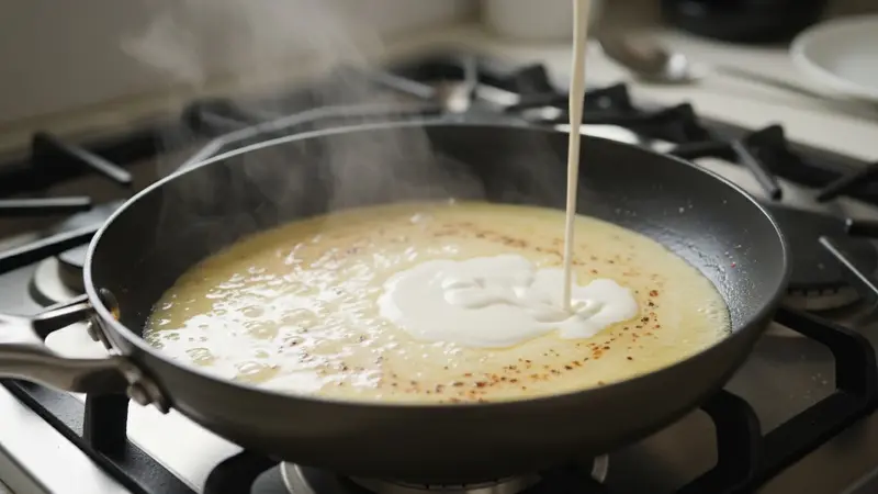Infuse and reduce the cream with salsa macha