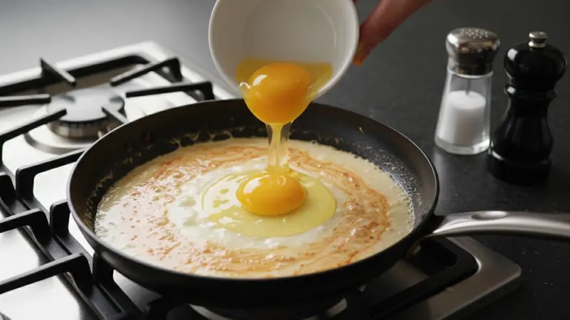 Fry the eggs in the cream and season