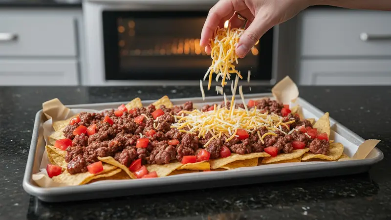 Assemble and bake the nachos