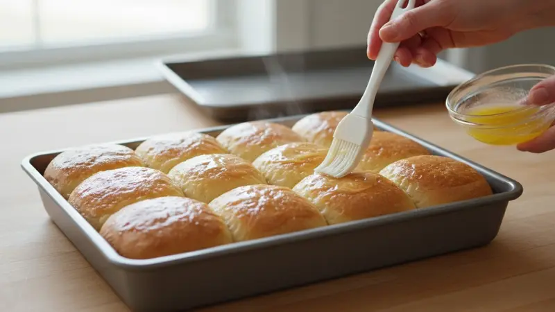 Brush with butter and cool briefly
