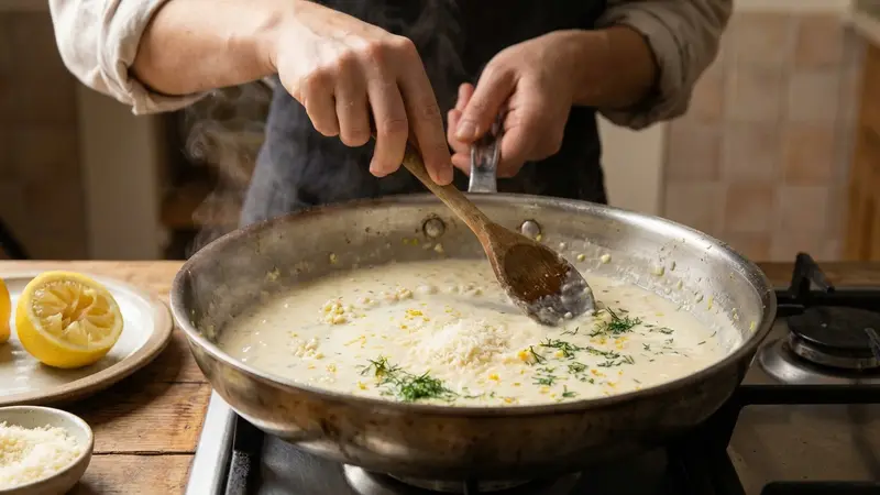 Build the dill cream sauce