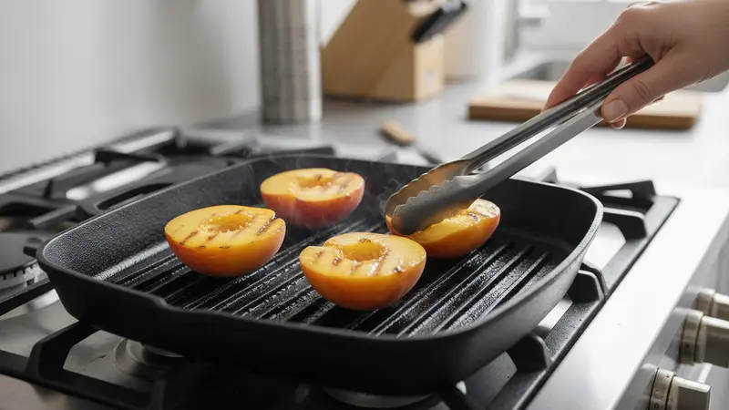 Prep and quick-char the stone fruit