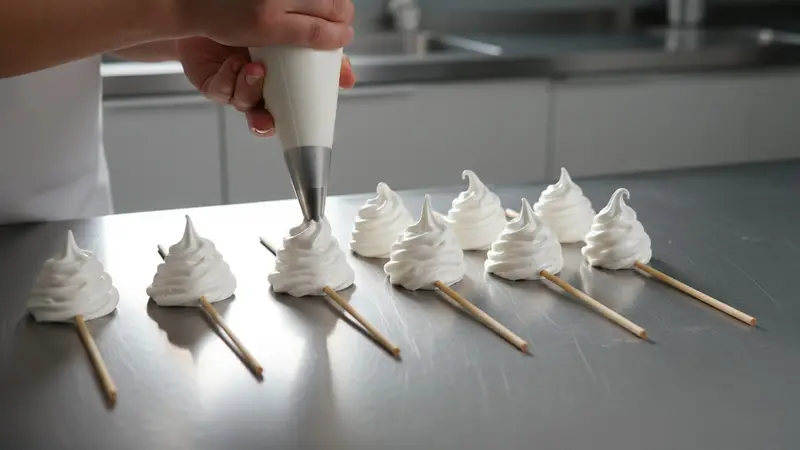 Pipe meringue onto skewers