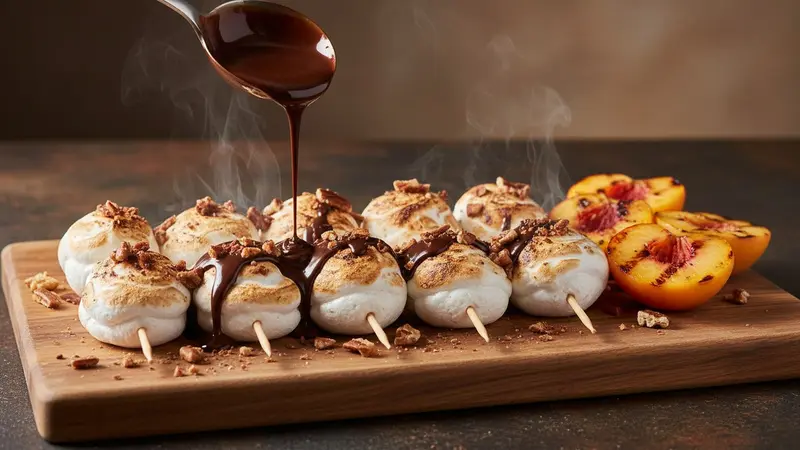 Assemble and serve with praline and chocolate