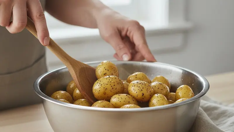 Parboil and season the potatoes