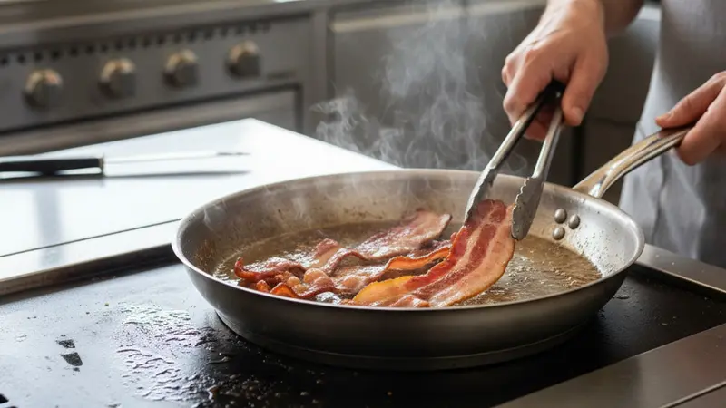 Cook the bacon until crisp