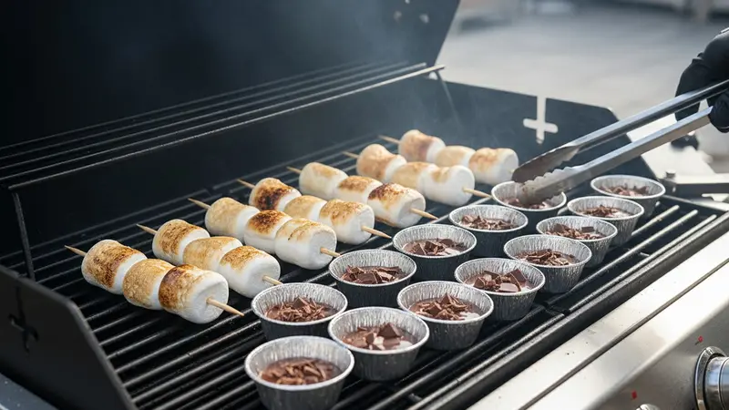 Grill marshmallows and melt chocolate