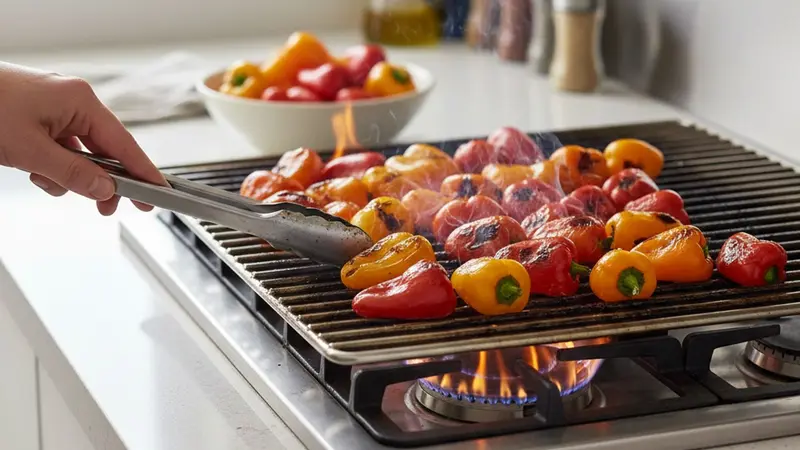 Grill the peppers until blistered (gas & charcoal times)