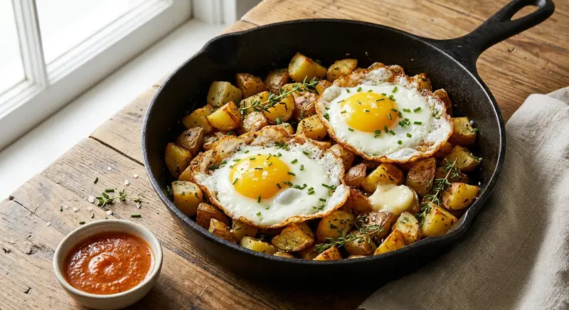 Snake River Farms Beef Tallow Crispy Breakfast Potatoes and Fried Eggs