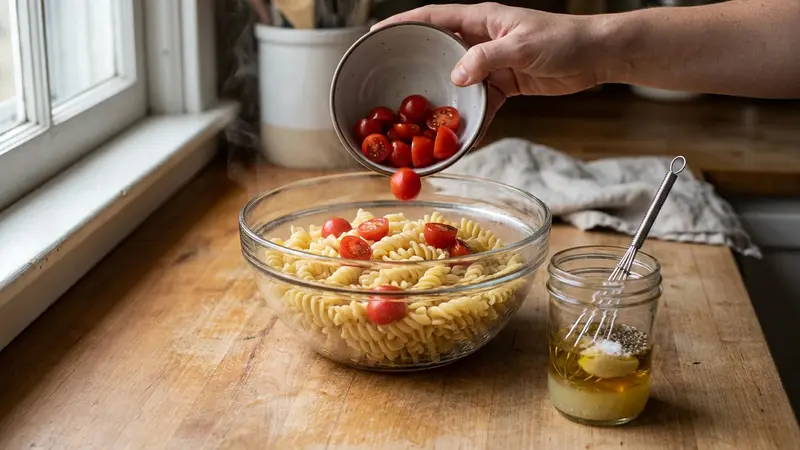 Make the lemon-dill vinaigrette and prep tomatoes