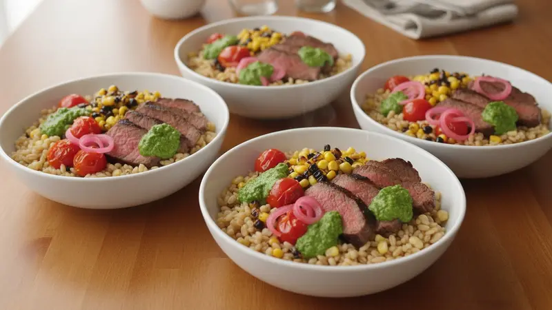 Steak Lunch Bowls with Charred Corn & Chimichurri