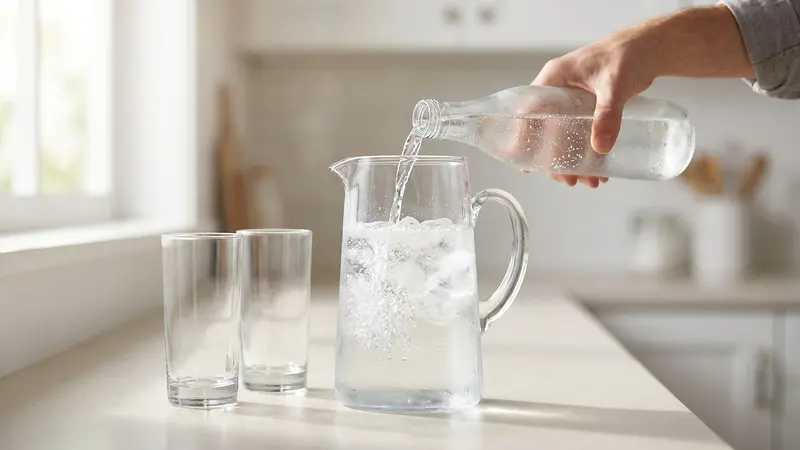Assemble with sparkling water and ice