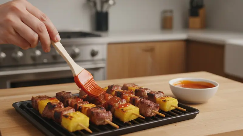Direct-grill, turning and glazing
