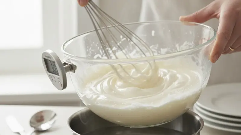 Heat egg whites with sugar over a bain-marie