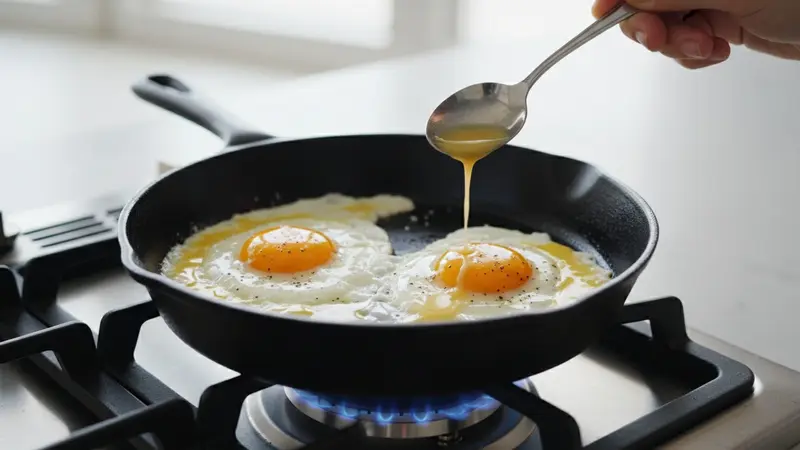 Fry the eggs and season