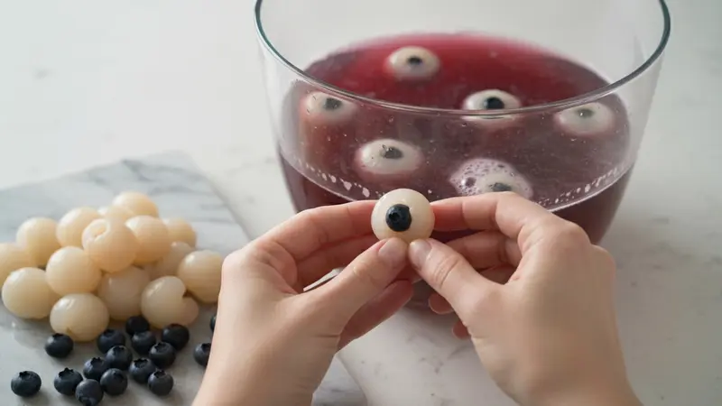Make and add the 'eyeball' garnish