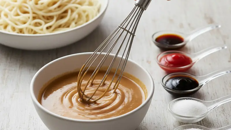 Make the yakisoba sauce and prep noodles
