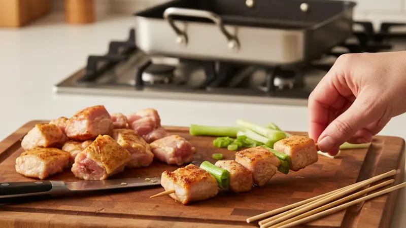 Cut and thread the chicken