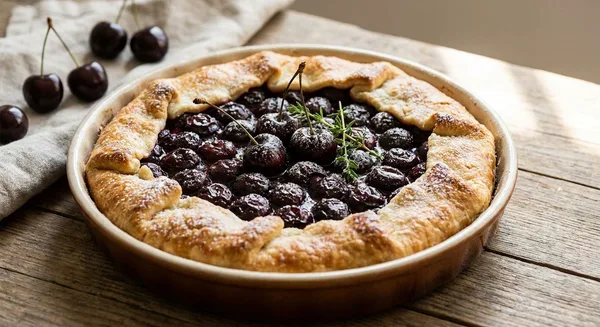 Rustic Black Cherry Galette with Collins Stemmed Black Cherries