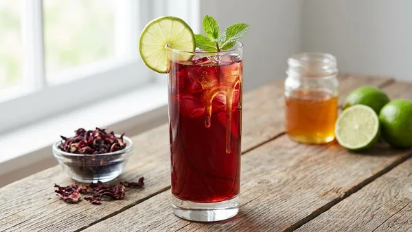 Hibiscus Iced Tea (Agua de Jamaica) with Lime and Honey