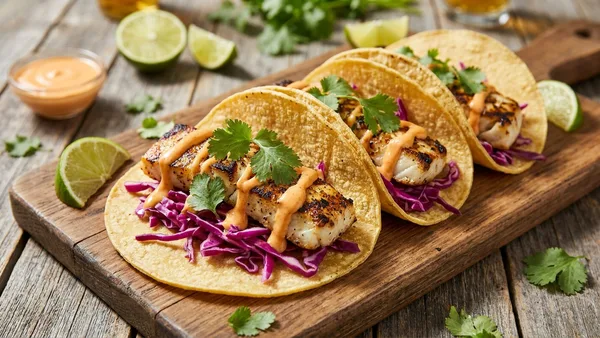 Chipotle-Honey Grilled Halibut Tacos with Quick Pickled Cabbage