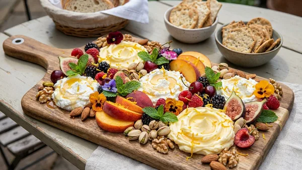 Summer Fruit Butter Board with Honeyed Ricotta, Citrus Zest and Toasted Nuts