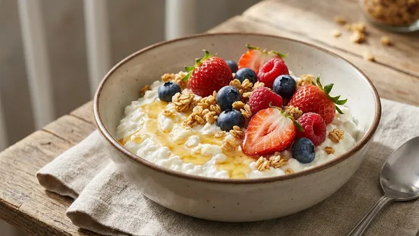 Cottage Cheese Breakfast Bowl with Honey, Berries, and Granola
