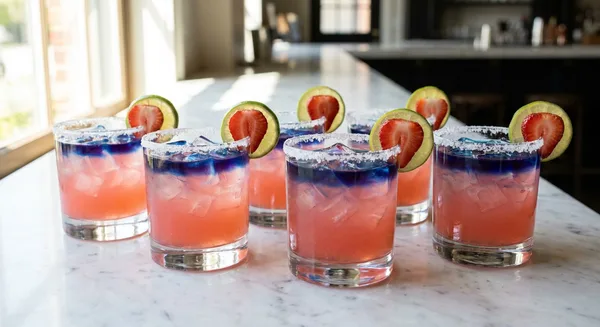 Old Glory Margarita with Strawberry Puree and Blue Curaçao Float