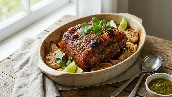 Cuban Pernil Roast Pork Shoulder with Mojo Marinade and Crispy Skin