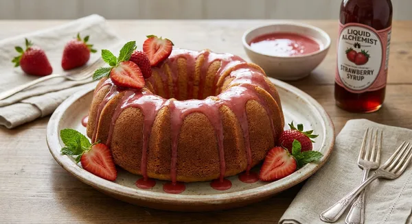 Liquid Alchemist Strawberry Syrup Glazed Bundt Cake
